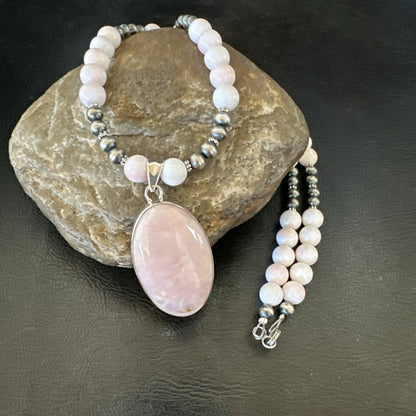 Southwestern Sterling Silver Pink Queen Conch Bead Necklace Pendant 20" 19557