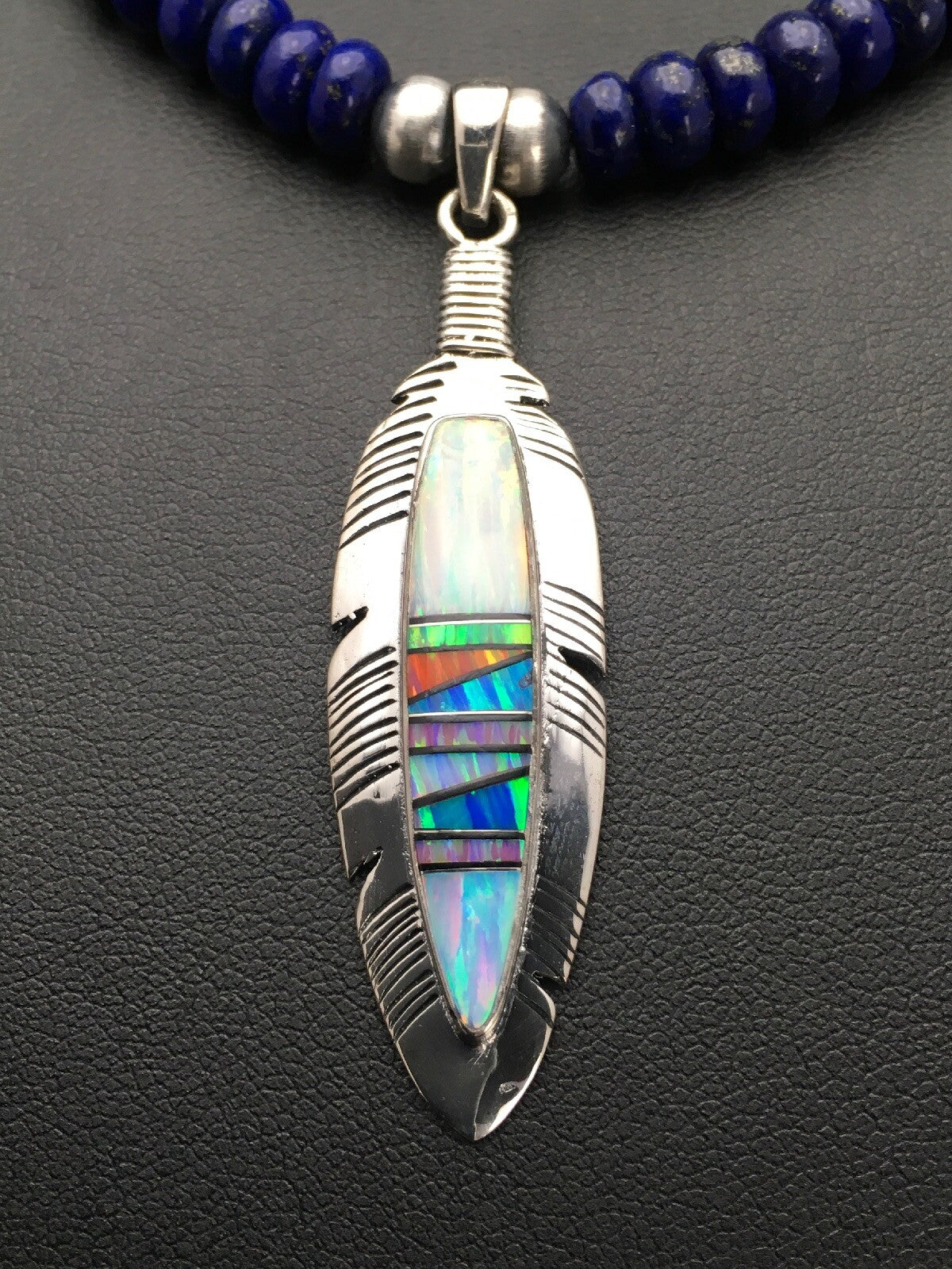 Opal Feather Multicolor Lapis Pendant Sterling Silver Necklace Earring Set 02771