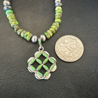 Womens Green Gaspeite Turquoise Pendant Navajo Sterling Silver Necklace 18370