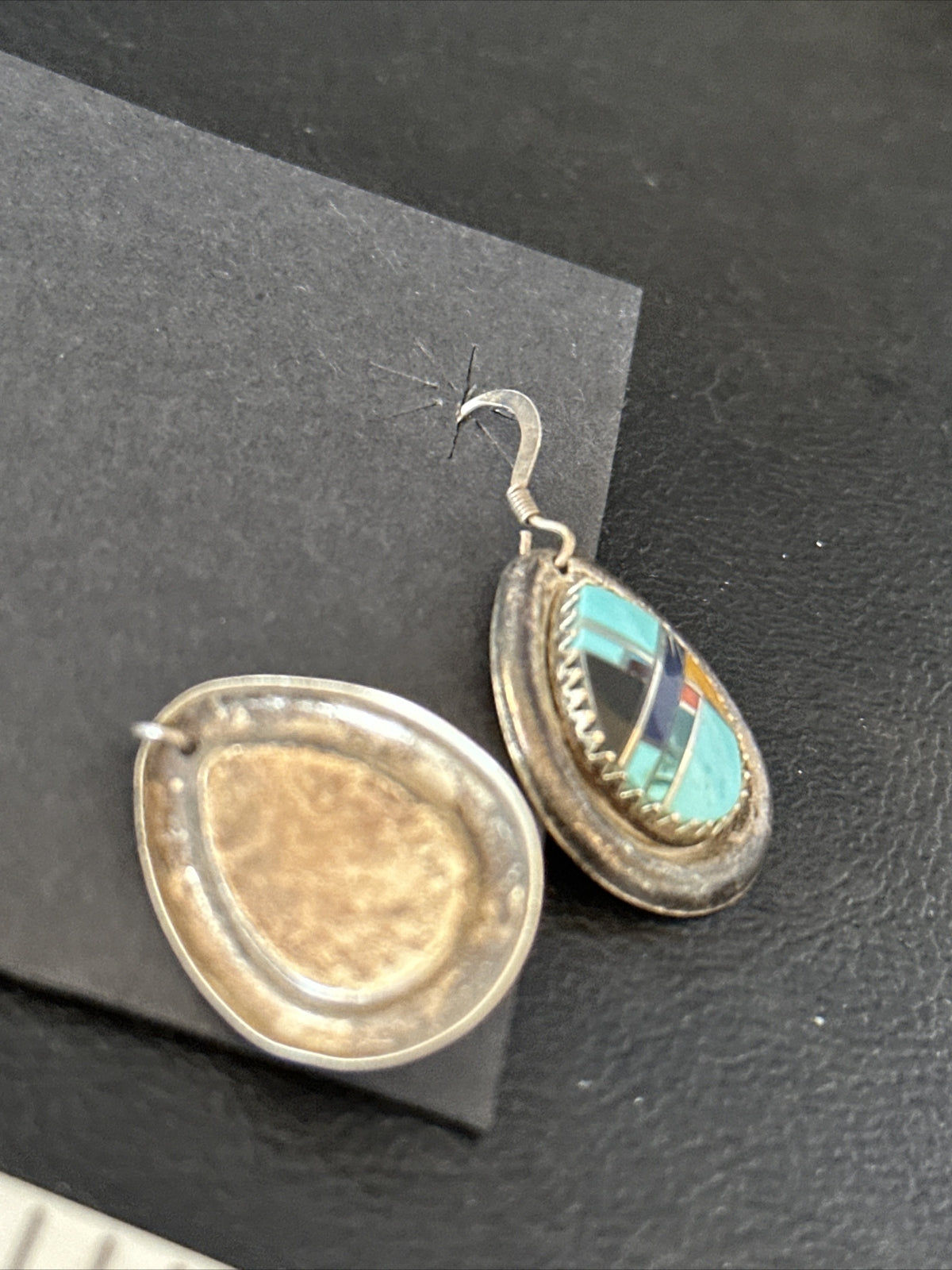 MultiColor Navajo Turquoise Spiny Oyster Inlay Sterling Silver Earrings 1" 14764