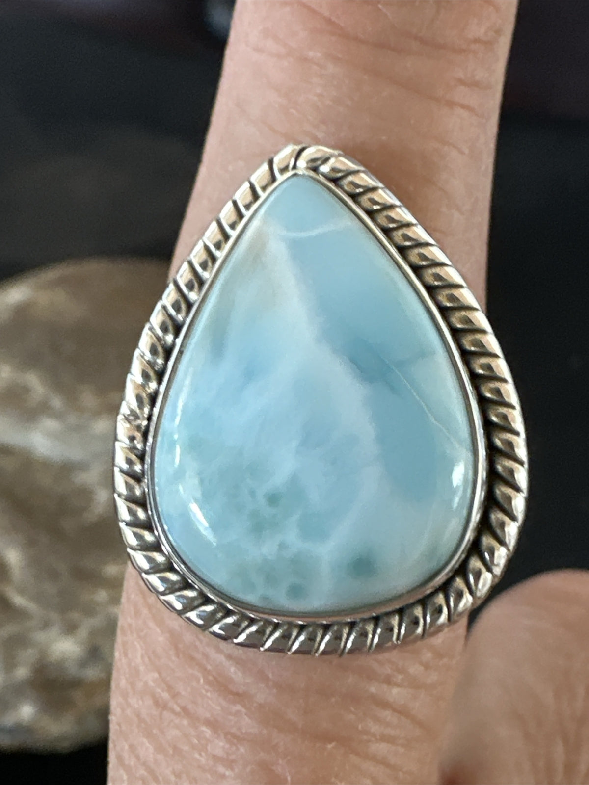 Womens Blue Larimar Navajo Sterling Silver Ring Size 9 17675