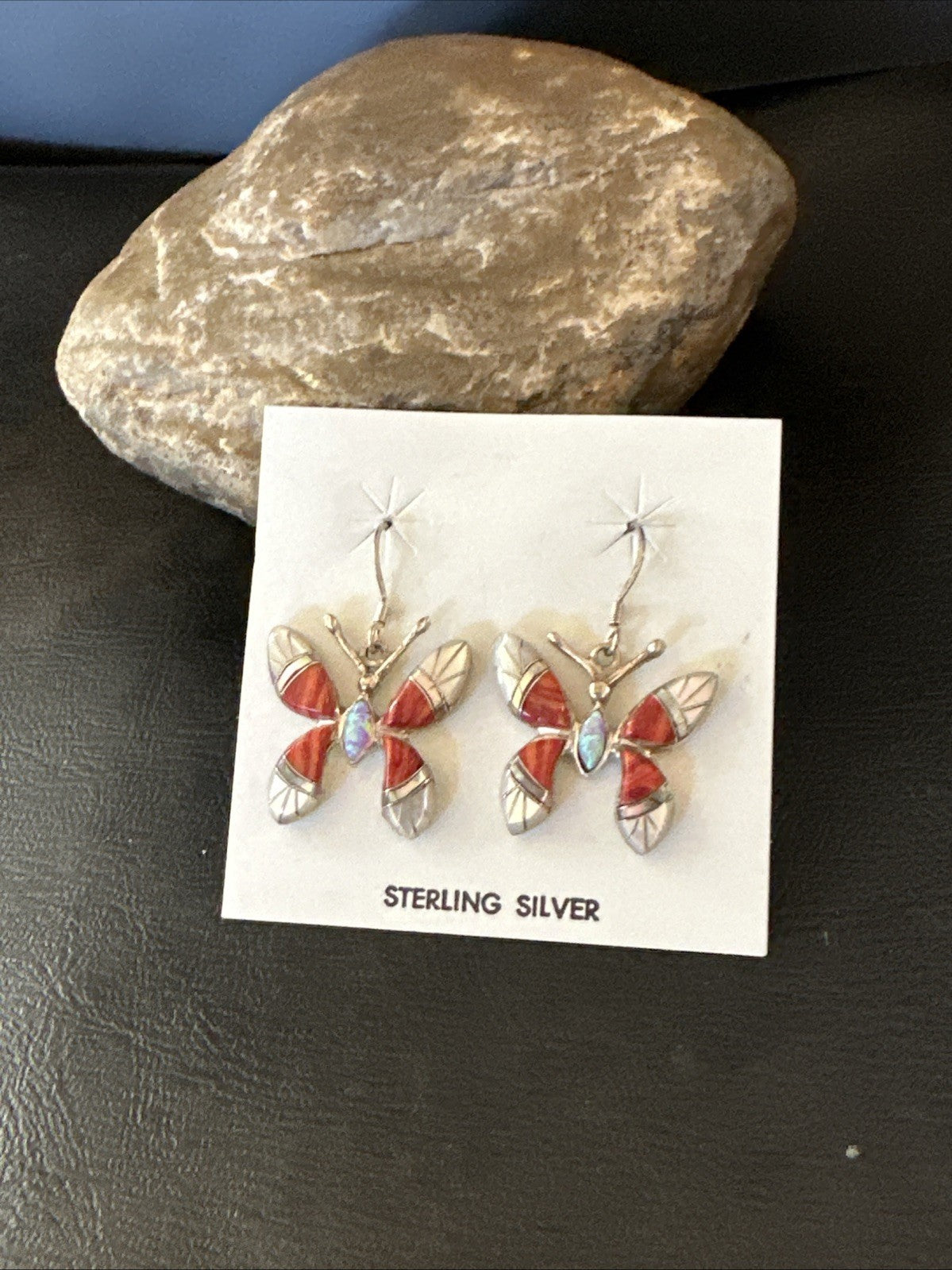 Butterfly Multicolor Red Spiny MOP Inlay Sterling Silver Earrings 19817