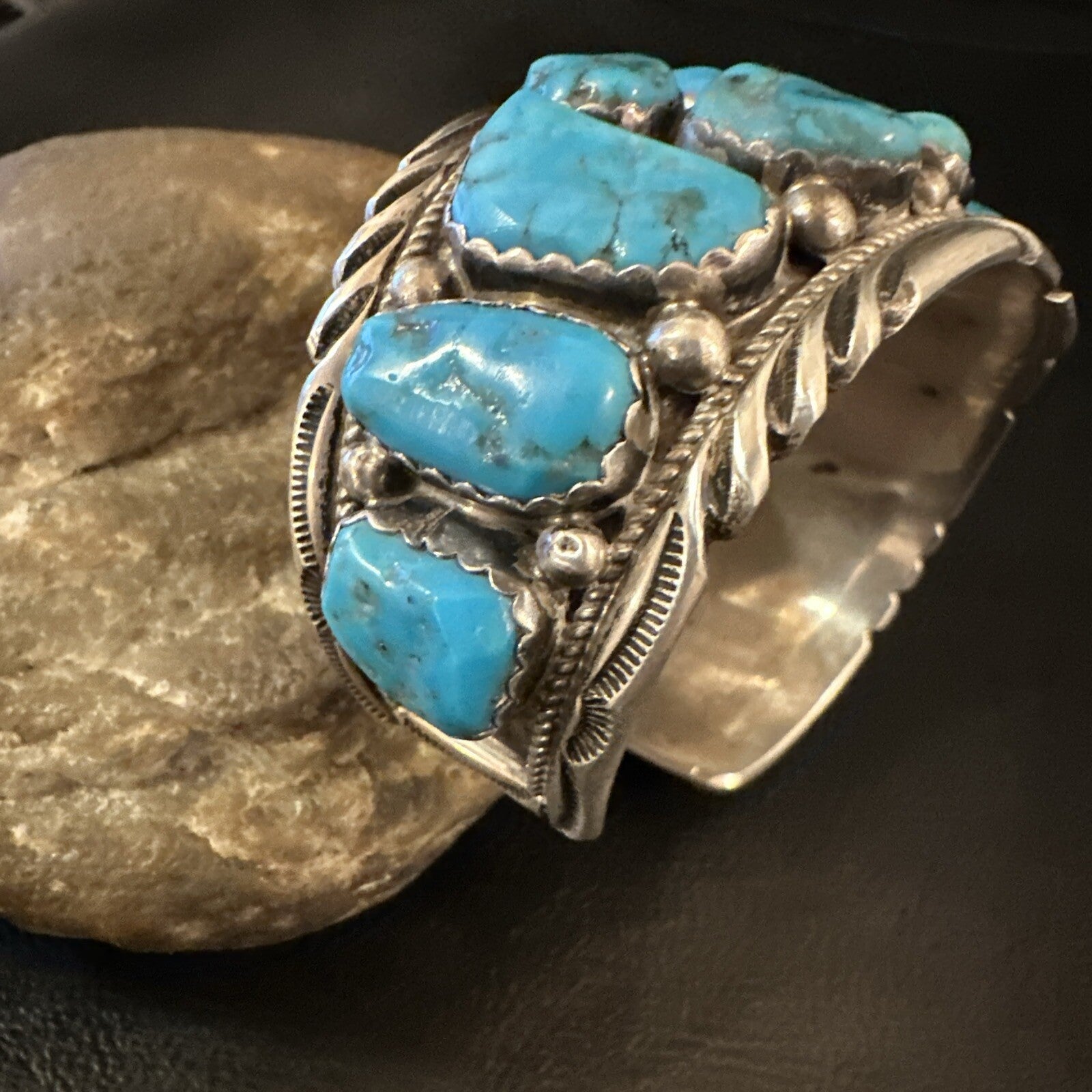 Sleeping  Beauty Kingman Turquoise Navajo Sterling Silver Cuff Bracelet 18138