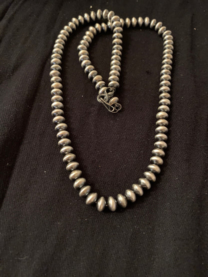 Navajo Pearls Rondelles 8 mm Sterling Silver Bead Necklace 24" 4665
