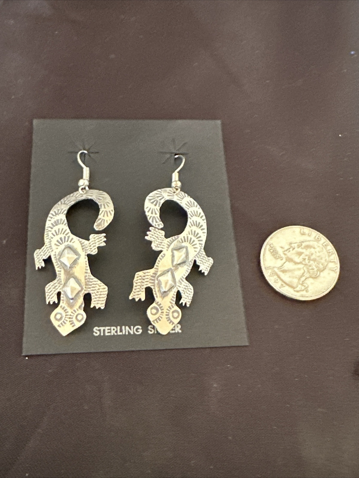 Popular Gecko Navajo Stamped Sterling Silver Stamped Handmade Earrings 17952