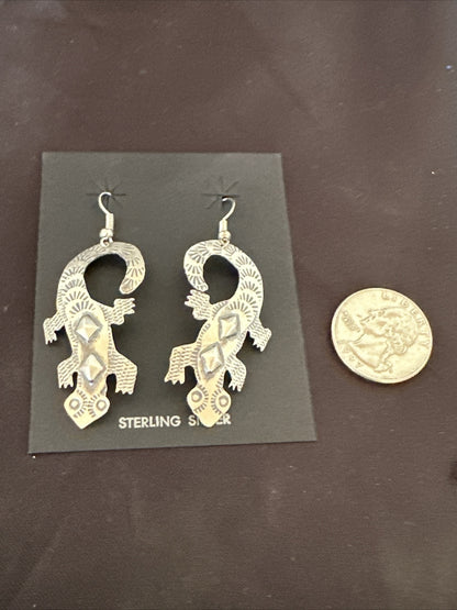 Popular Gecko Navajo Stamped Sterling Silver Stamped Handmade Earrings 17952