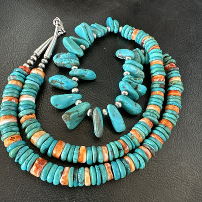 Mens Women Navajo Blue Turquoise Spiny Oyster Necklace Sterling Silver 24” 19506