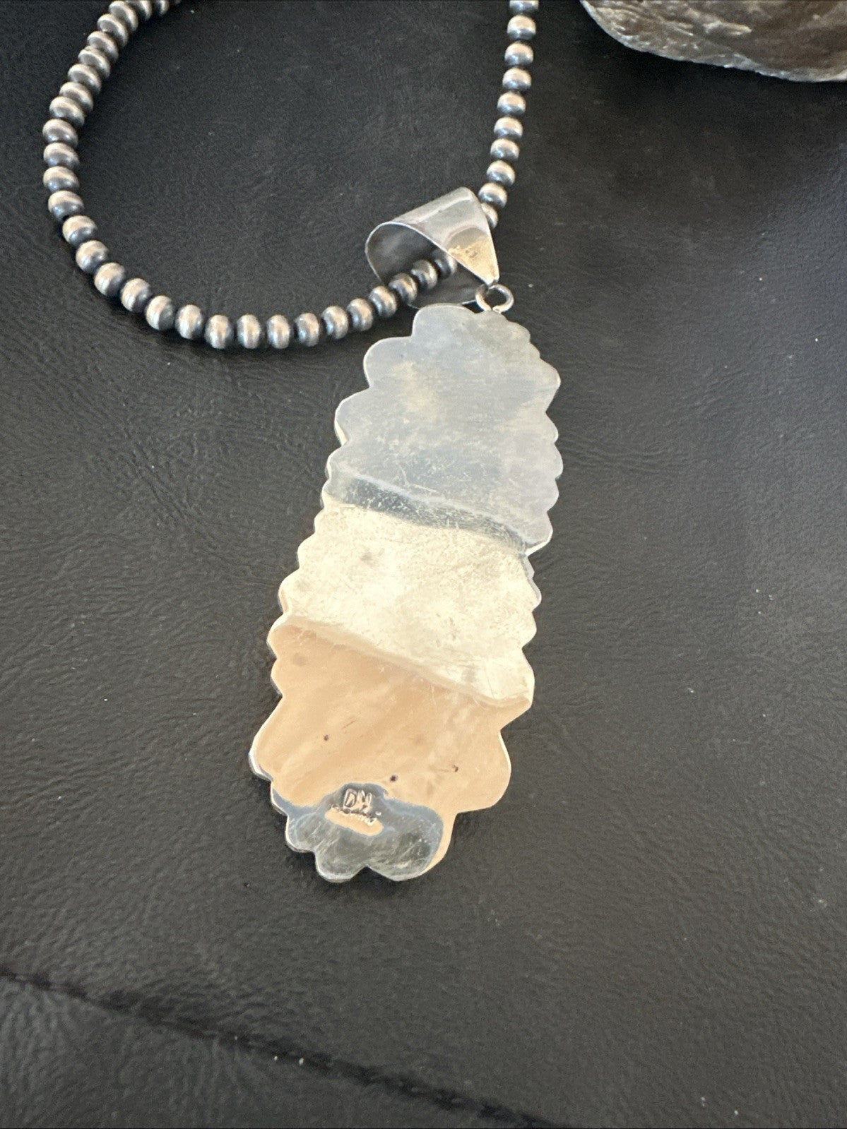 XXL White Buffalo Turquoise Pendant Navajo Sterling Silver Necklace 4" 19759
