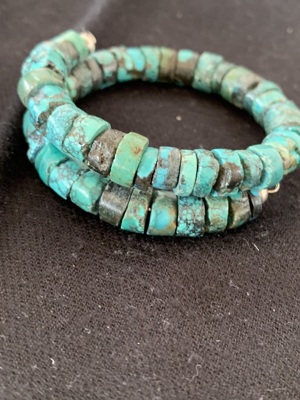 Navajo Natural Turquoise Heishi Bracelet Stainless Steel Memory Wire 17609