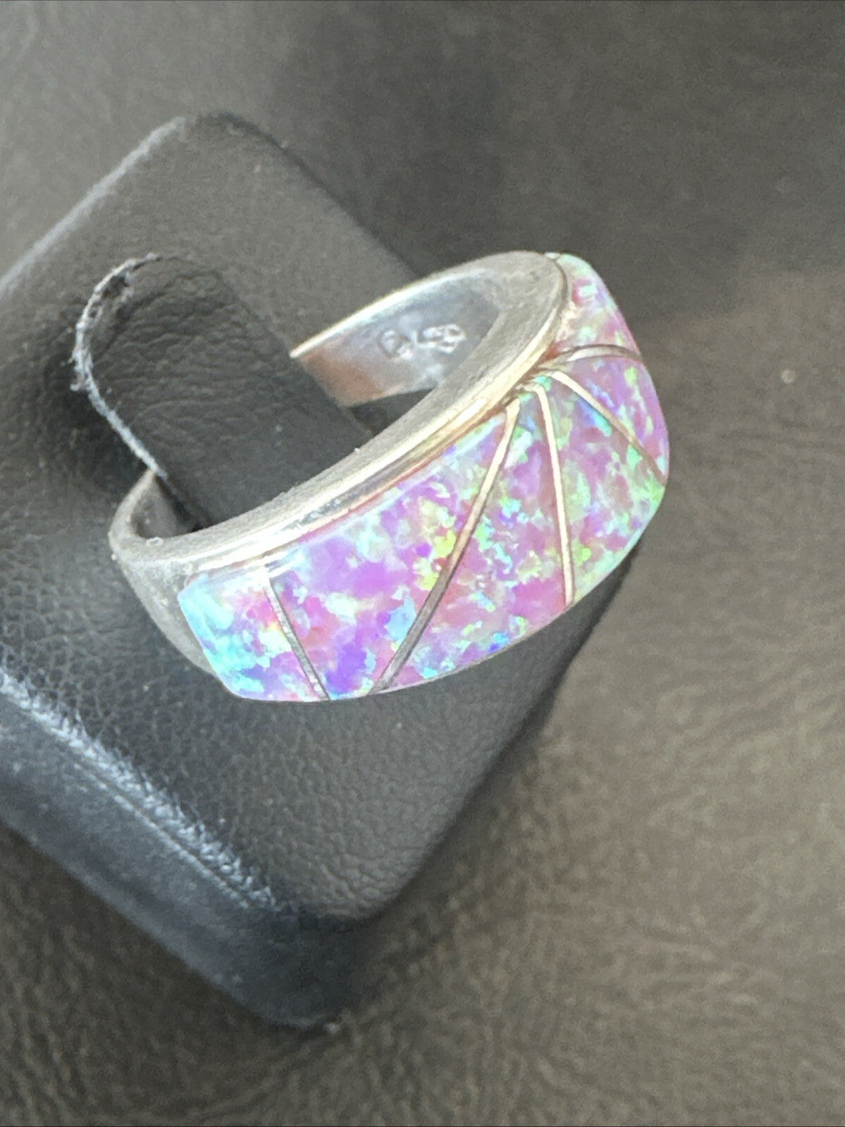 Pink Opal Navajo Sterling Silver Band Inlay Ring Size 7 18786