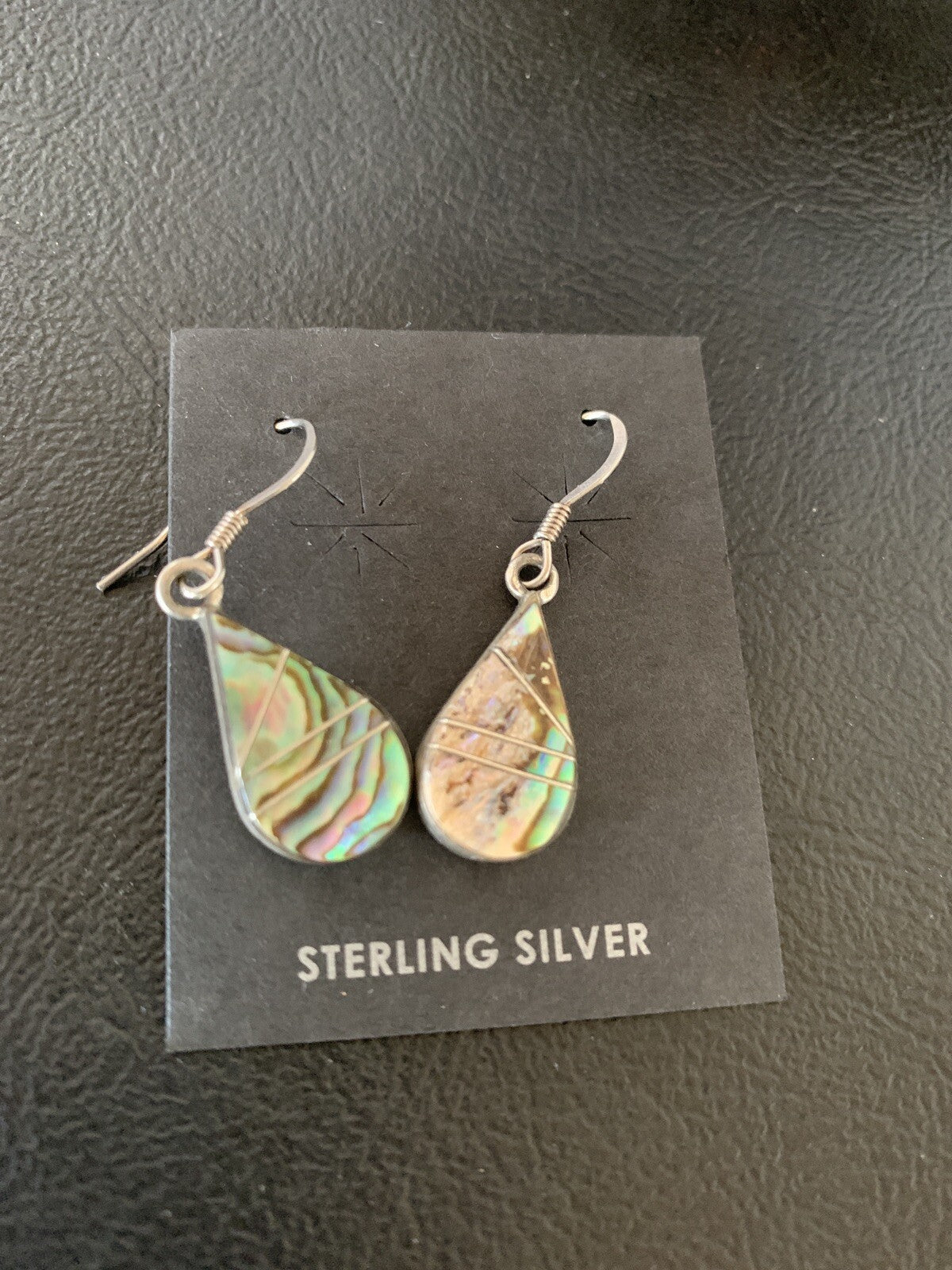 Native Pava Shell Minimalist Navajo Sterling Silver Inlay Earrings 1" 13073