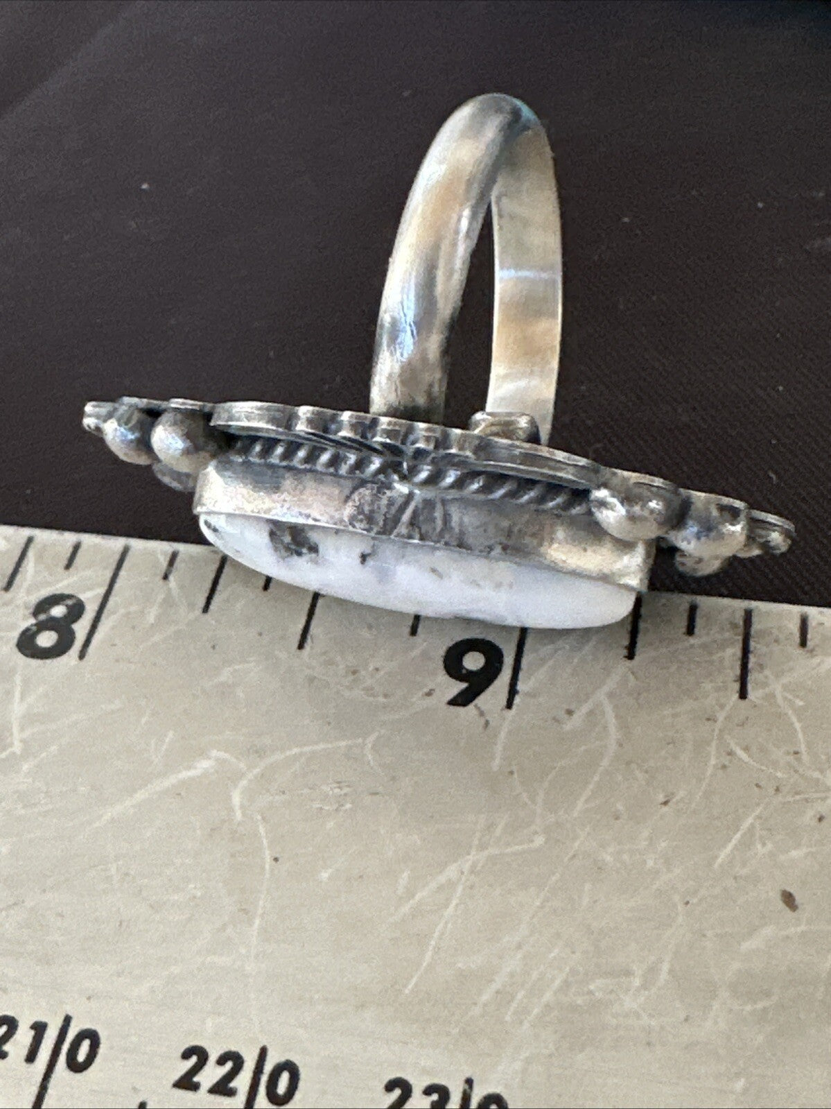 Womens White Buffalo Turquoise Navajo Sterling Silver Ring Size 7 18625