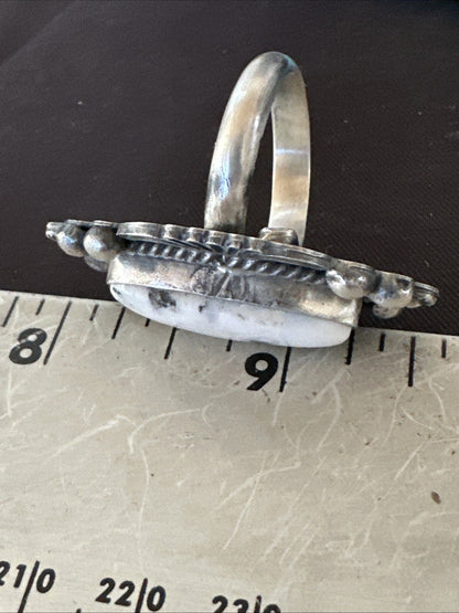 Womens White Buffalo Turquoise Navajo Sterling Silver Ring Size 7 18625