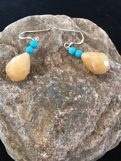 Native Turquoise & Jade Bead Navajo Dangle Earrings Sterling Silver 03817
