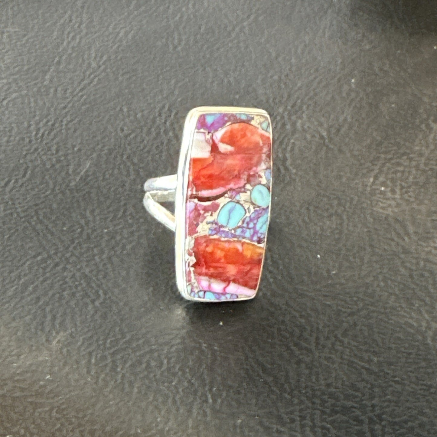 Blue Turquoise Spiny Oyster Southwestern Sterling Silver Ring Size 7 18491