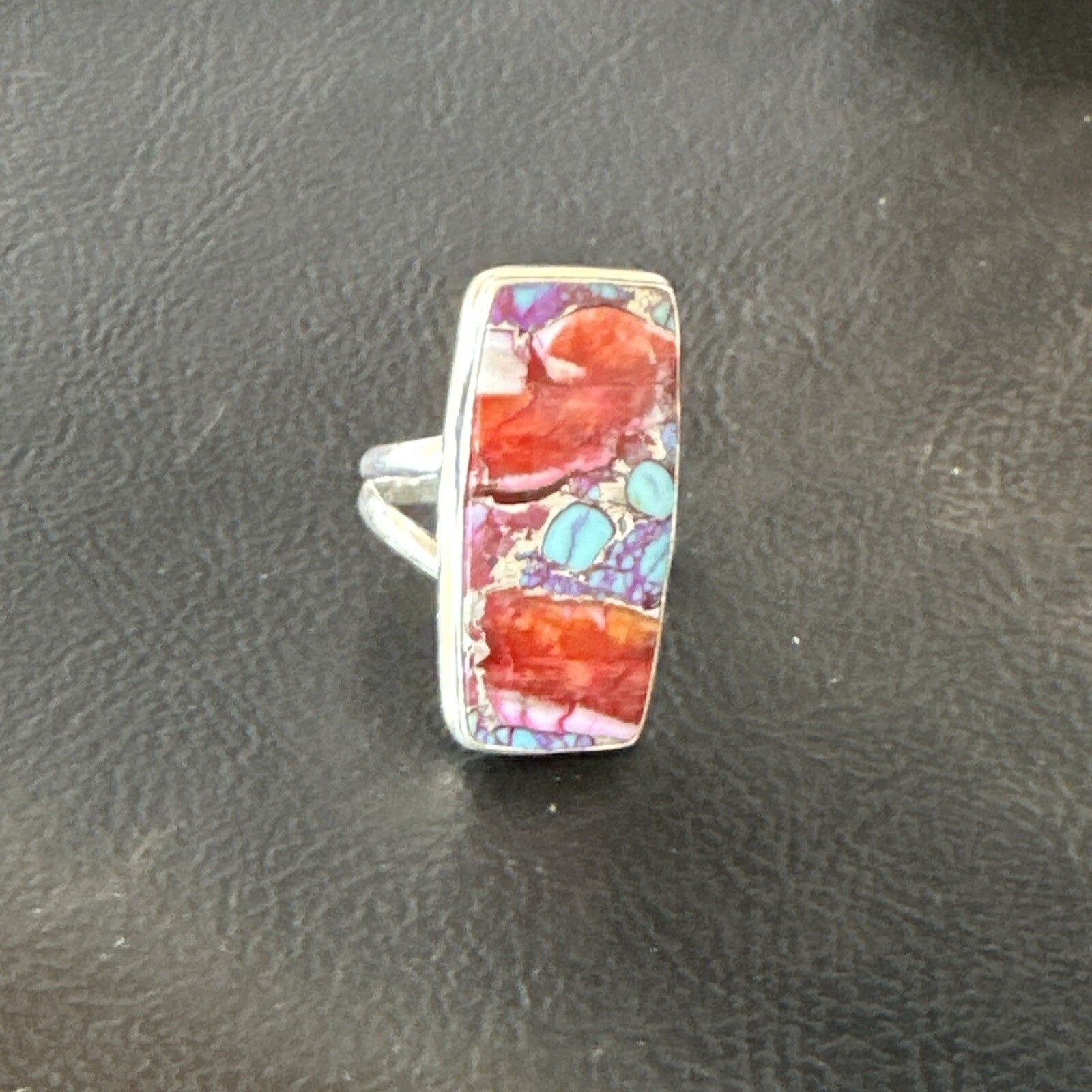 Blue Turquoise Spiny Oyster Southwestern Sterling Silver Ring Size 7 18491