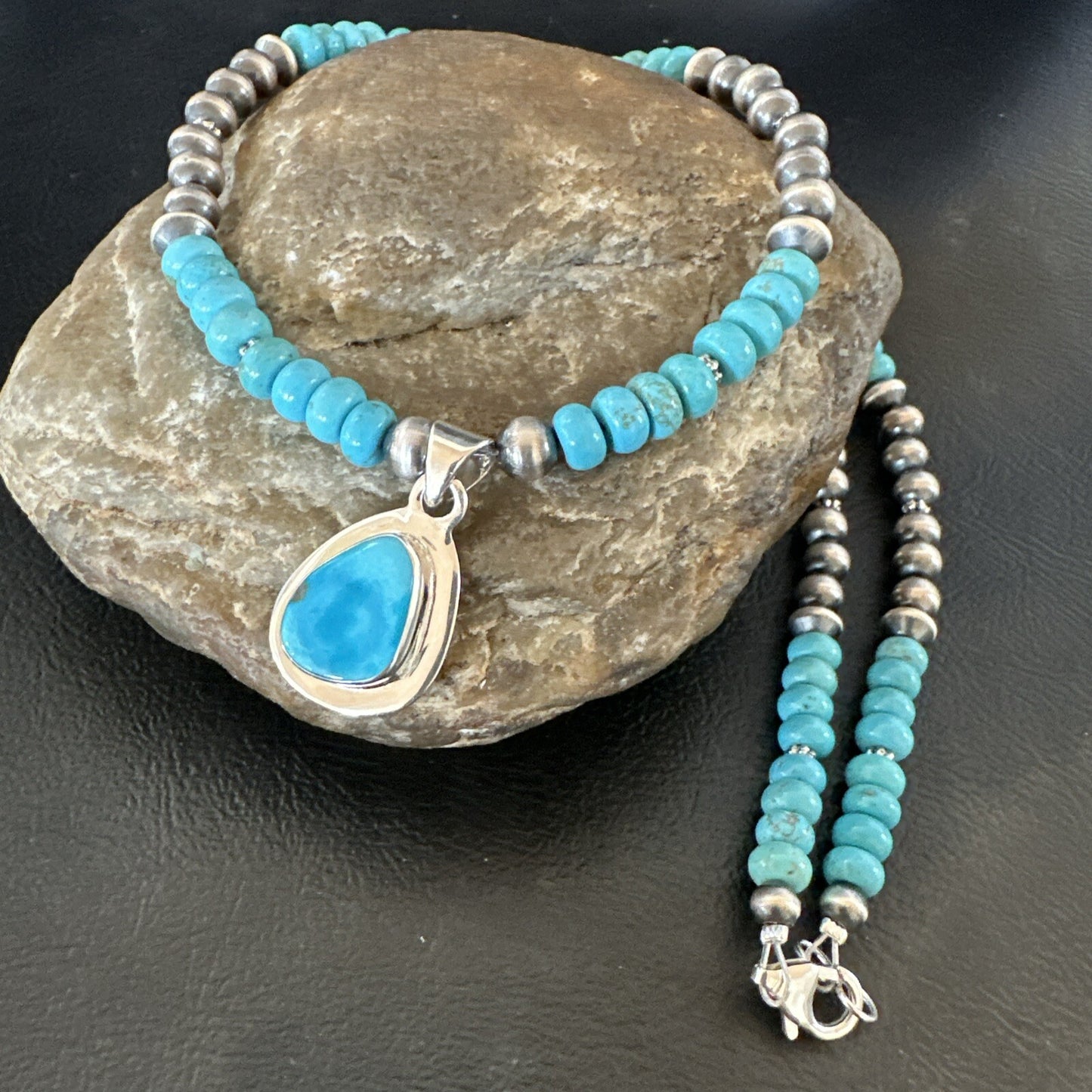 WoMens Blue Kingman Turquoise Pendant Navajo Sterling Silver Necklace 21" 17965