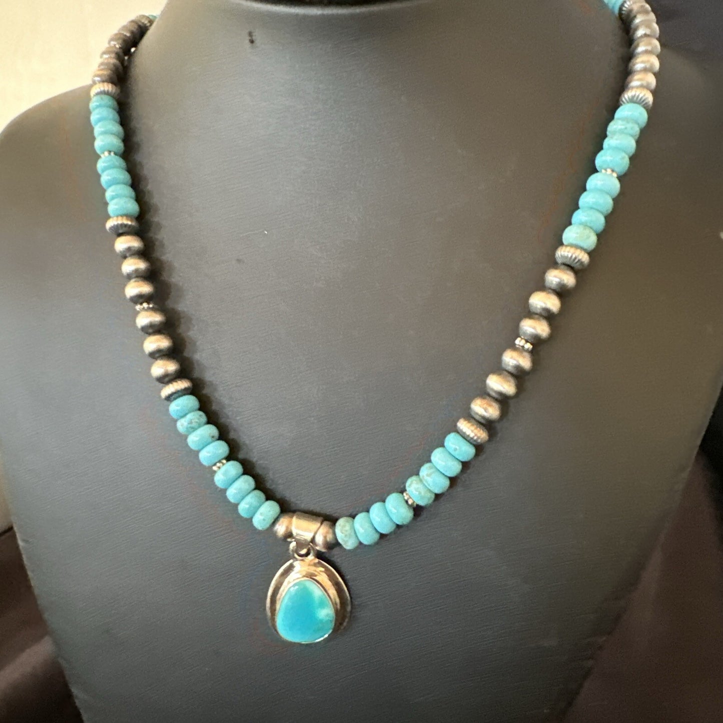 WoMens Blue Kingman Turquoise Pendant Navajo Sterling Silver Necklace 21" 18422