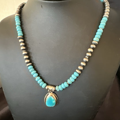 WoMens Blue Kingman Turquoise Pendant Navajo Sterling Silver Necklace 21" 18422