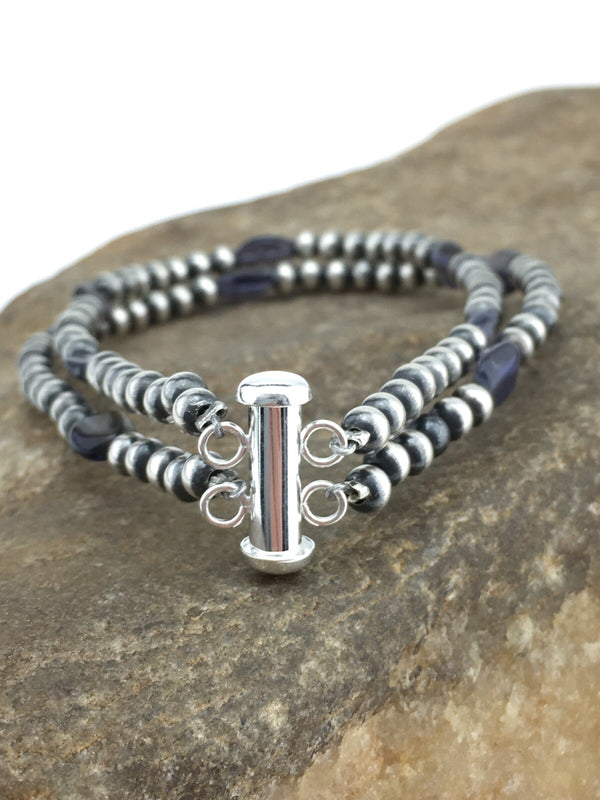 Navajo Beads Labradorite Bead Bracelet 8" | Sterling Silver | Authentic Native American Handmade | 01288