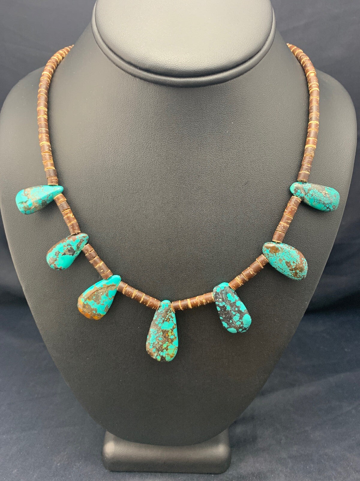 Spiderweb Turquoise & Bone Sterling Silver Santo Domingo Necklace 4286