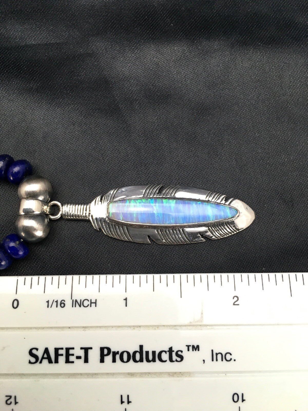 Opal Pendant Lapis Navajo Sterling Silver Beads Necklace & Earring 21" 02798