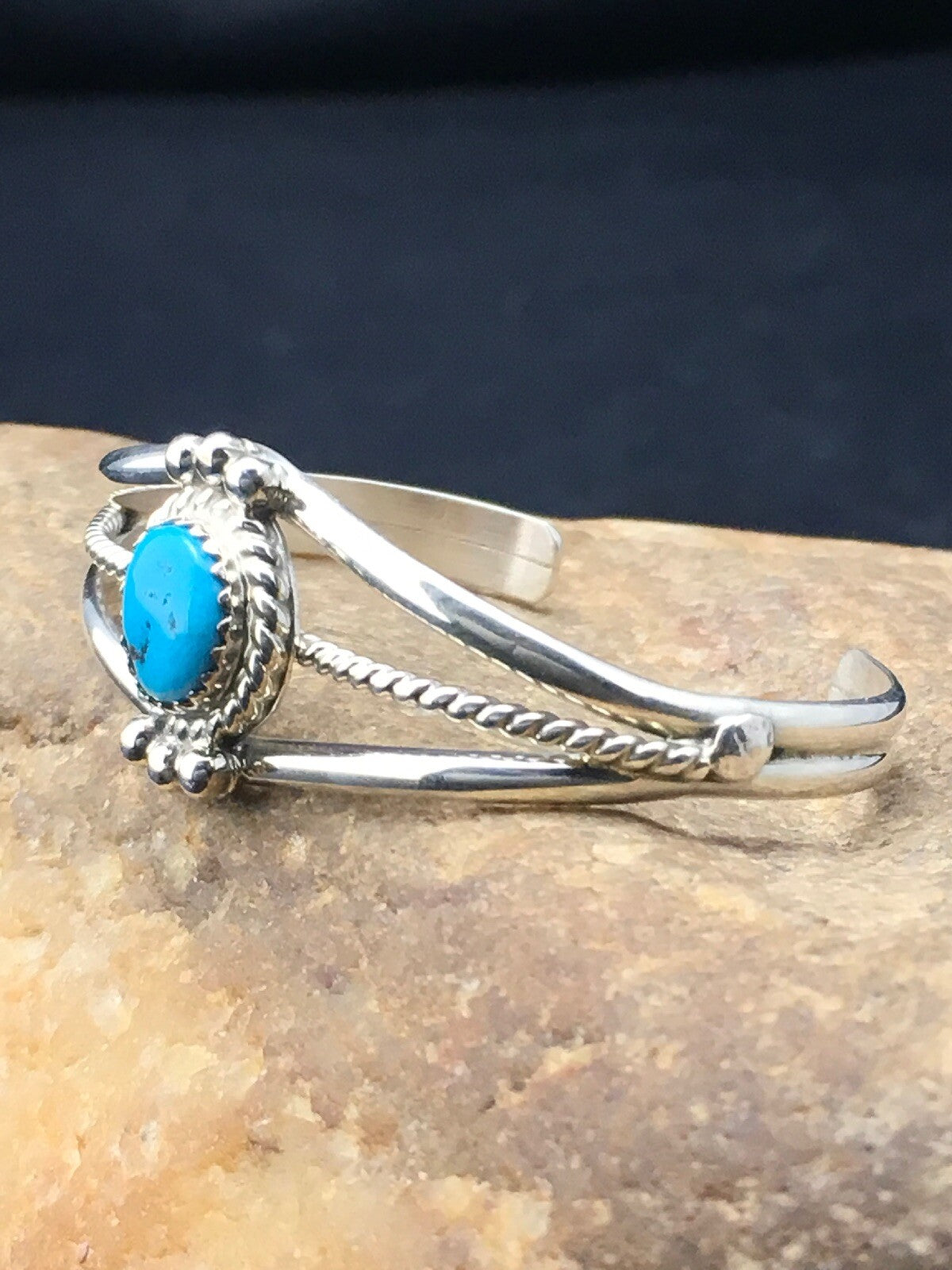 Native Blue Turquoise Navajo Sterling Silver Children's Bracelet 04375