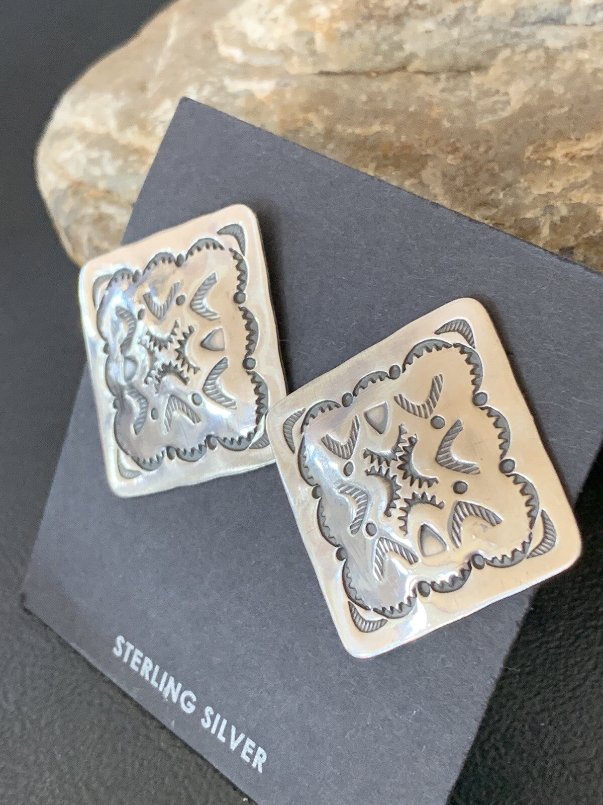 Womens Southwestern Sterling Silver Post Earrings 01655
