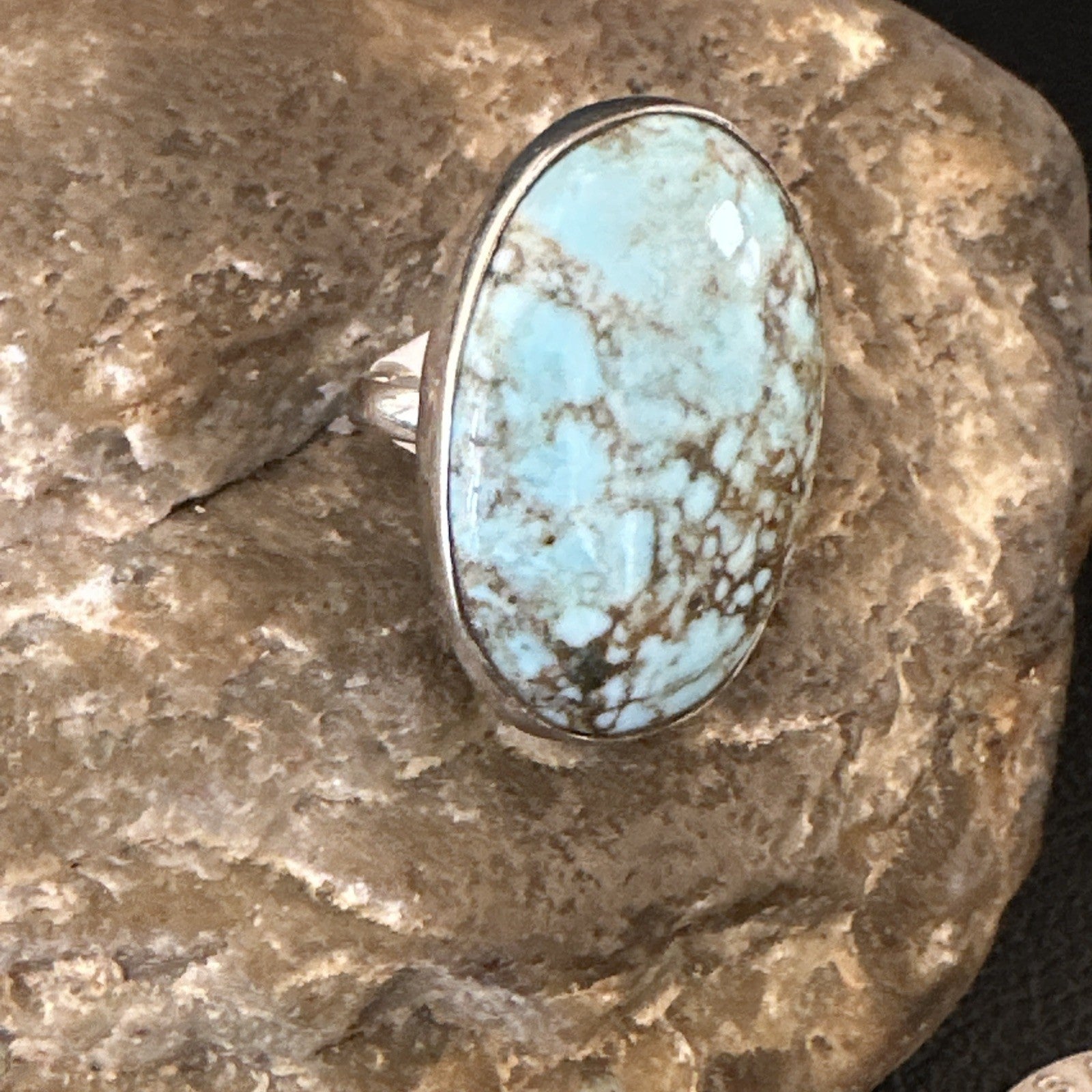 Blue Turquoise#8 Southwestern Sterling Silver Ring Size 5 19729