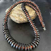 Navajo Bamboo Coral Black Onyx Necklace 20" | Sterling Silver | Authentic Native American Handmade | 14431