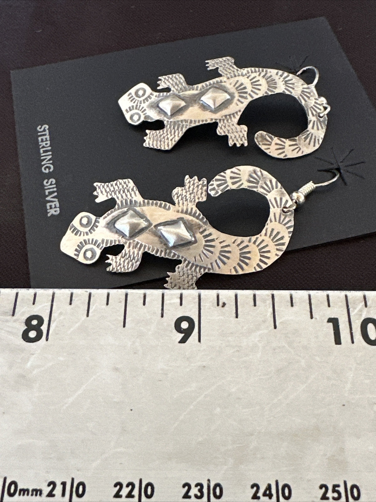 Popular Gecko Navajo Stamped Sterling Silver Stamped Handmade Earrings 17952