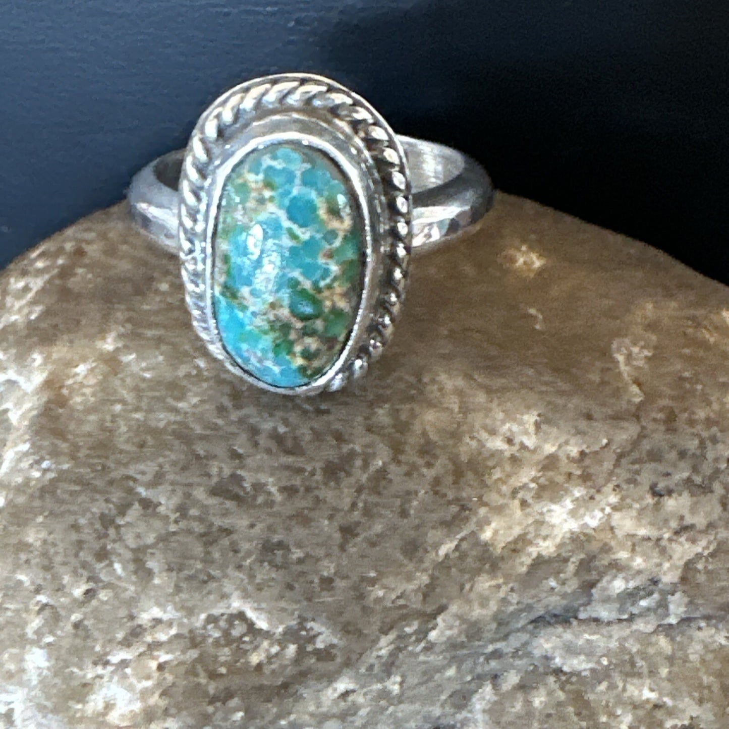 Womens Blue Sonoran Turquoise Navajo Sterling Silver Ring Size 10 18004
