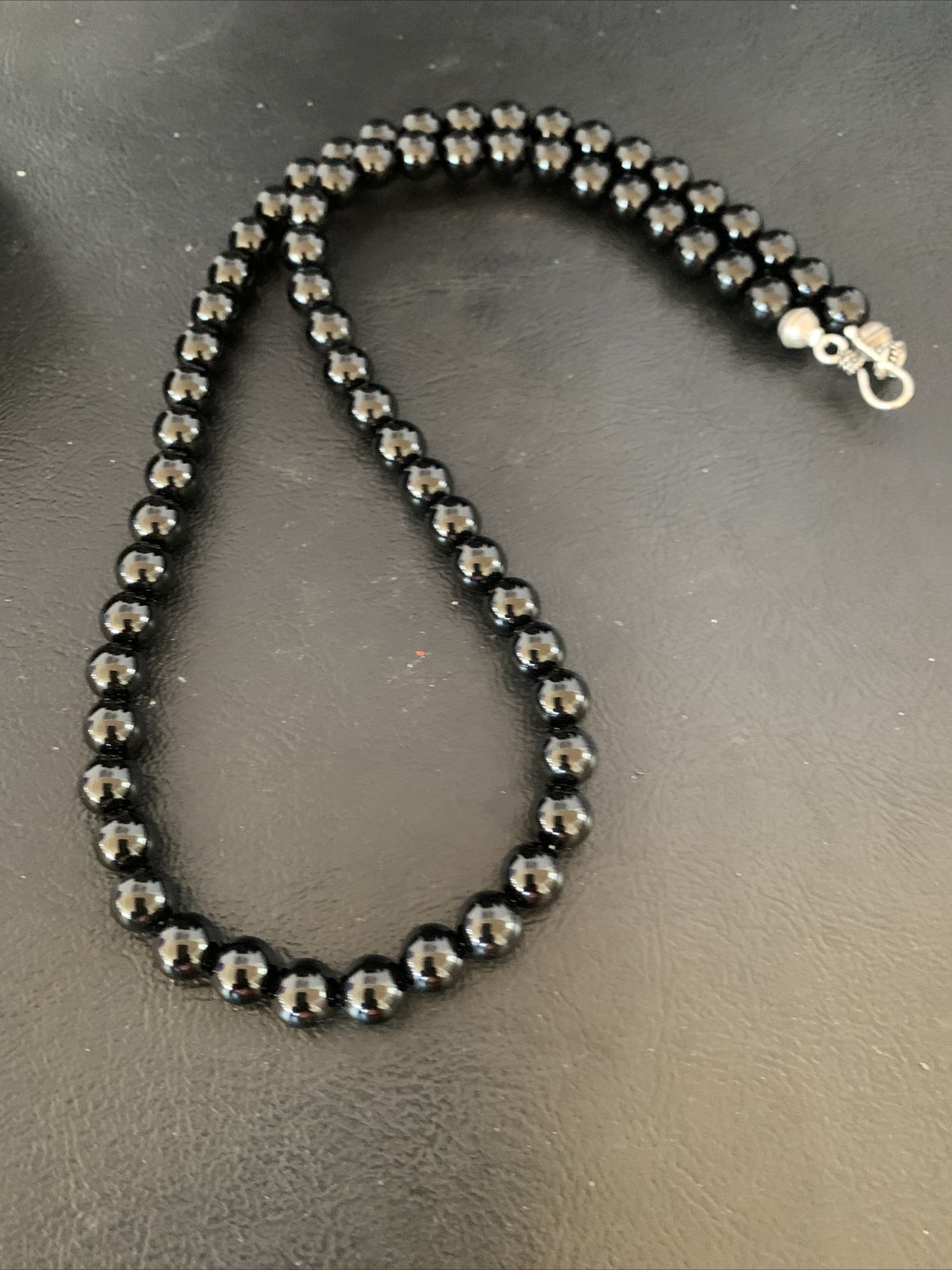 Mens Black Onyx Bead Necklace 22" Navajo Sterling Silver 13109