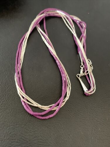 Sugilite Tube Beads Heishi Necklace | 5-Strand Liquid Sterling Silver | 2180