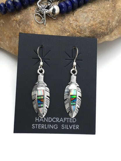 Opal Feather Multicolor Lapis Pendant Sterling Silver Necklace Earring Set 02771