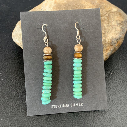 Green Turquoise & Picture Jasper Bead Navajo Sterling Silver Earrings 04080