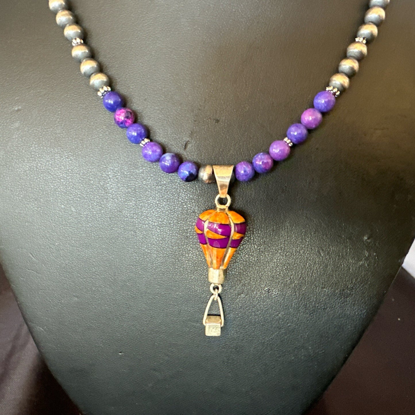 Balloon Orange Spiny Purple Pendant Navajo Sterling Silver Necklace 22" 18344