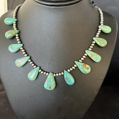 Blue Turquoise Teardrop Navajo Pearls Sterling Silver Necklace 14390