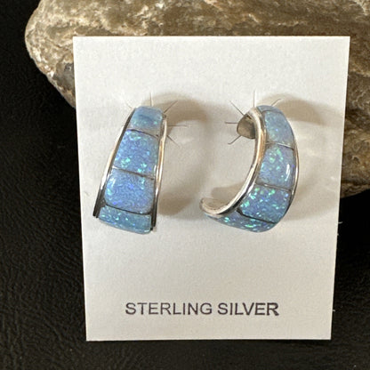 Blue Faux Opal Stud Inlay Navajo Sterling Silver Earrings 19261