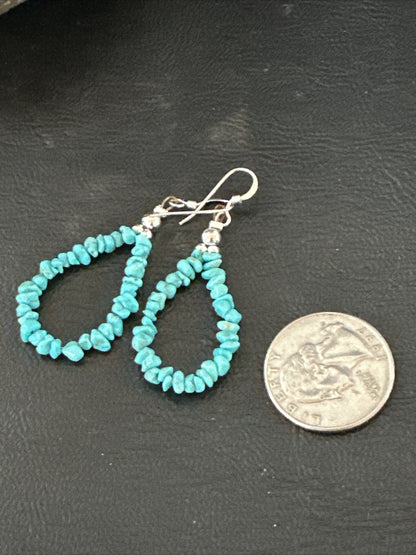 Blue Turquoise Nugget Sterling Silver Beads Navajo Earrings 1" 17900