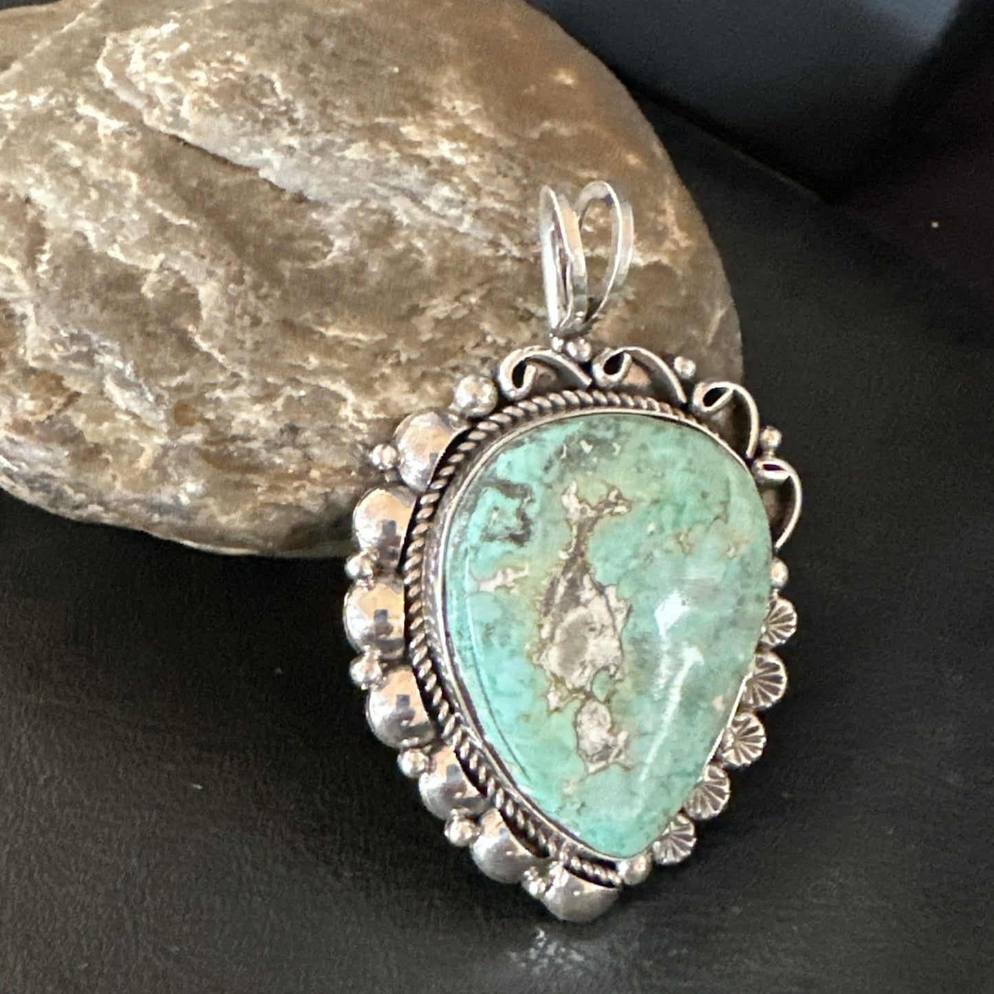 Men Women Green Royston Turquoise Pendant Navajo Sterling Yazzie 19521