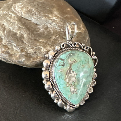 Men Women Green Royston Turquoise Pendant Navajo Sterling Yazzie 19521