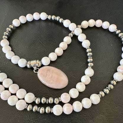 Southwestern Sterling Silver Pink Queen Conch Bead Necklace Pendant 20" 19581