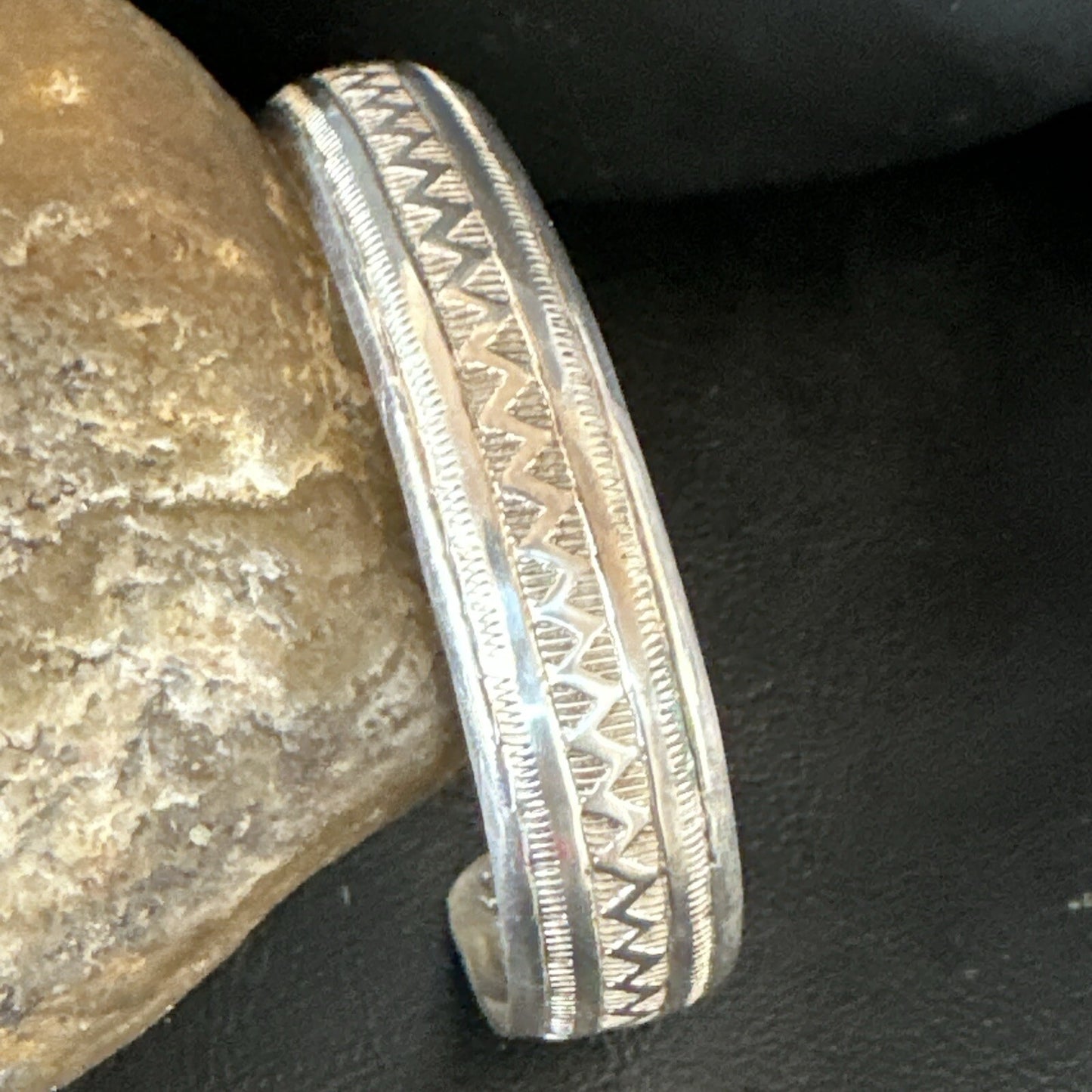 Stamped Cuff Bracelet Native American Navajo Sterling Silver 18120