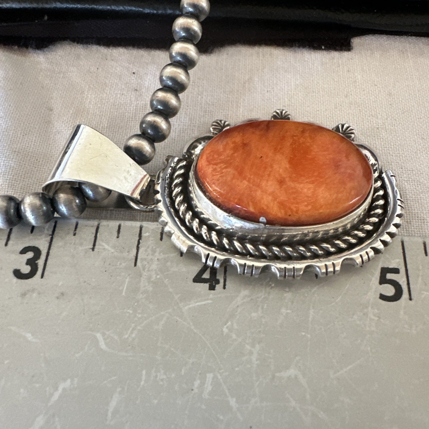 Yazzie Orange Spiny Oyster Pendant Navajo Sterling Silver Necklace 19490