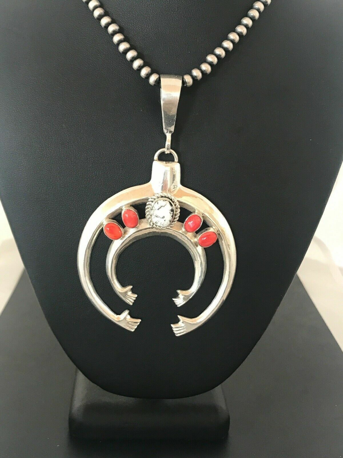 Spiny Oyster Naja Pendant Navajo Sterling Silver Squash Blossom Necklace 08508