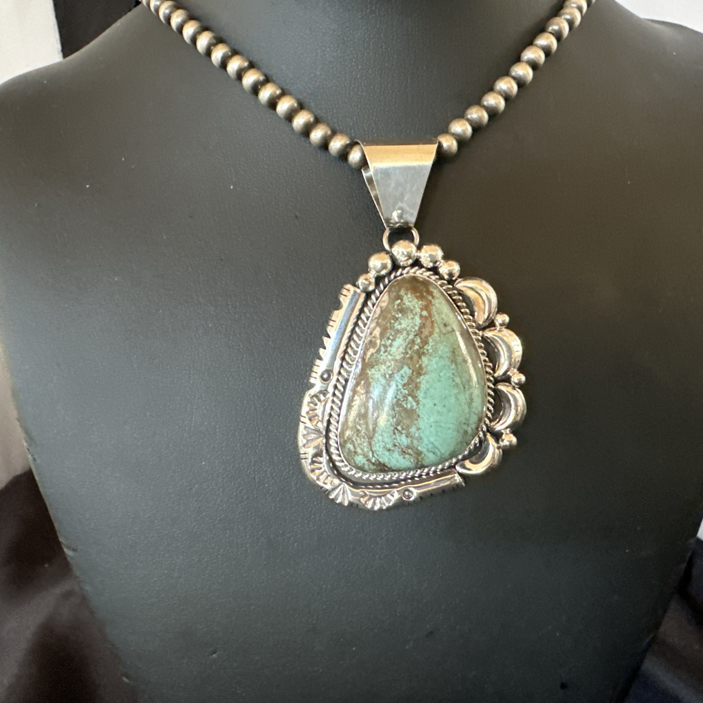 Yazzie Navajo Sterling Silver Blue Rustic Turquoise Necklace Pendant 18968