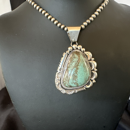 Yazzie Navajo Sterling Silver Blue Rustic Turquoise Necklace Pendant 18968