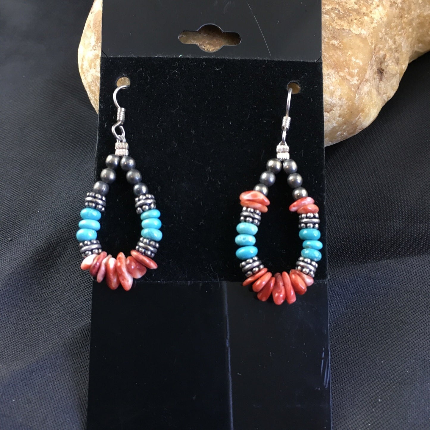 Turquoise Spiny Oyster Navajo Sterling Silver Earrings 1.25” 2034