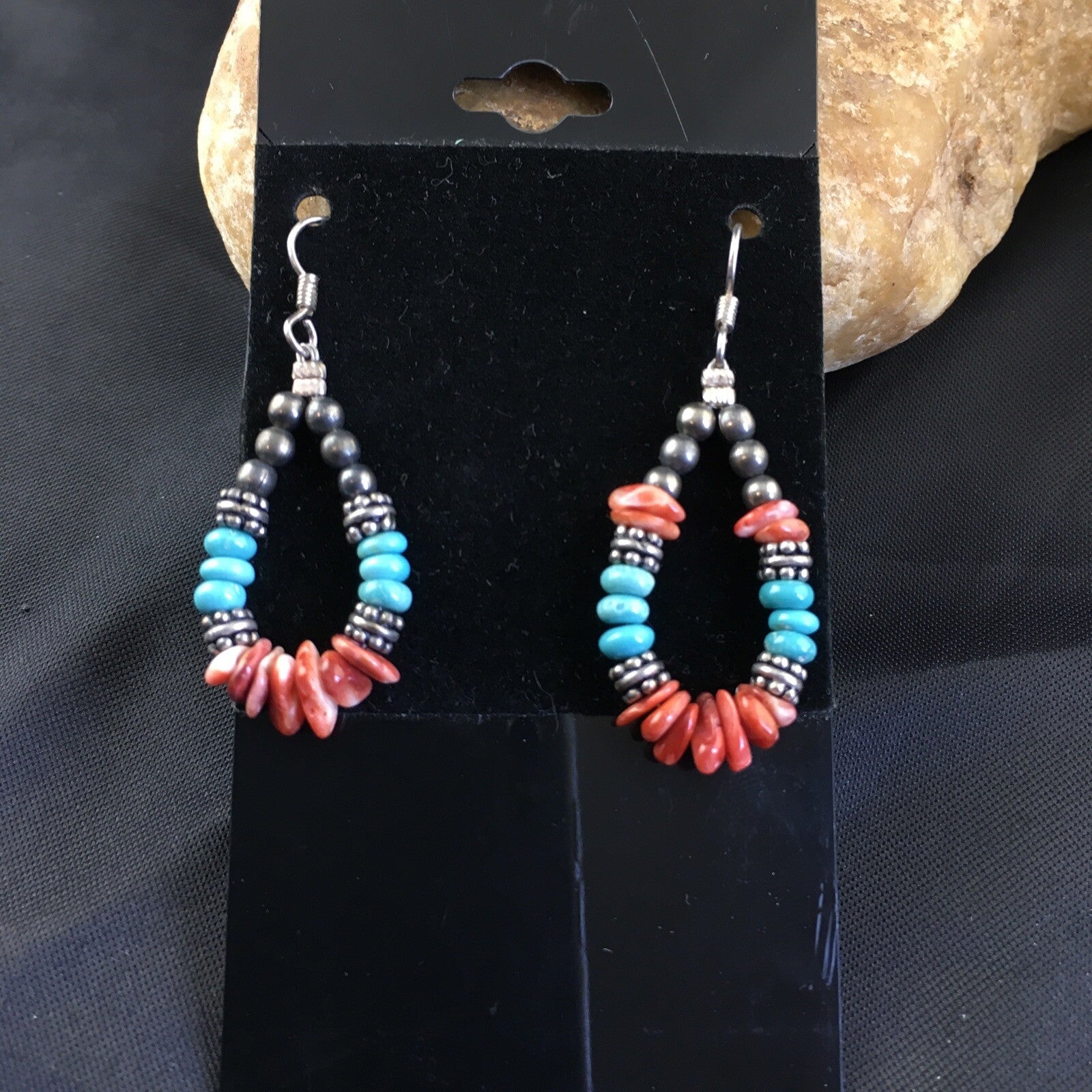 Turquoise Spiny Oyster Navajo Sterling Silver Earrings 1.25” 2034